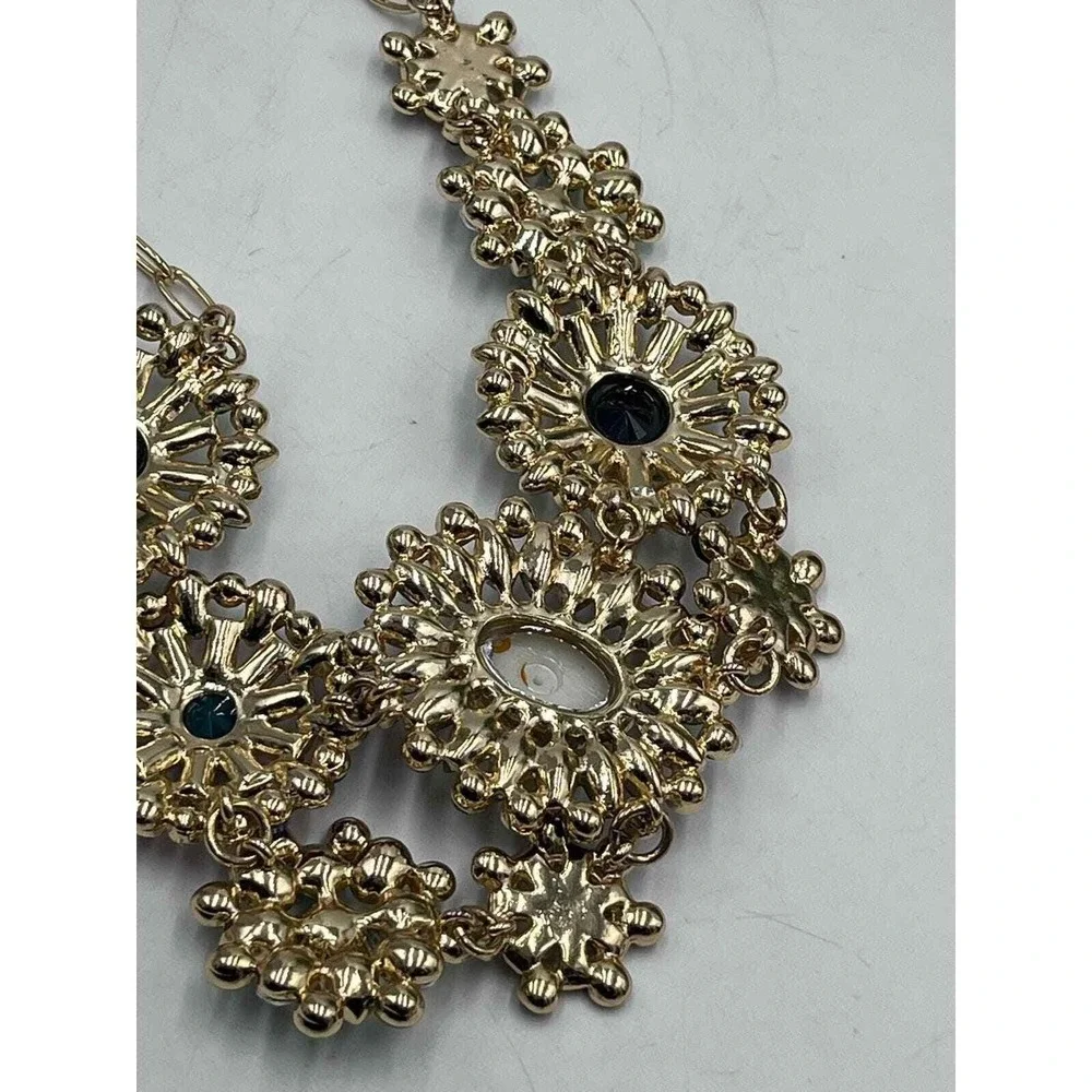 J. Crew Statement Brulee Starburst Runway Floral Gemstone Necklace Multi Color